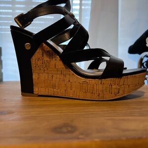 Guess Black Wedge Sandals with Cork Heel